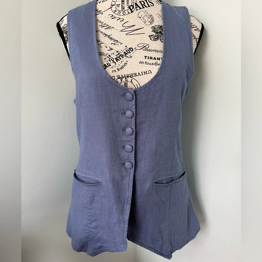 Free People Chic Blue Button-Front Top - Picture 7 of 12